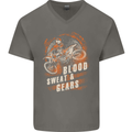 Blood Sweat and Gears Motocross Dirt Bike Mens V-Neck Cotton T-Shirt Charcoal