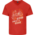Blood Sweat and Gears Motocross Dirt Bike Mens V-Neck Cotton T-Shirt Red