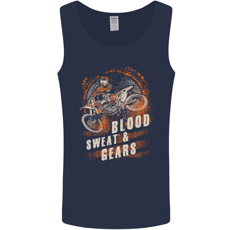 Blood Sweat and Gears Motocross Dirt Bike Mens Vest Tank Top Navy Blue