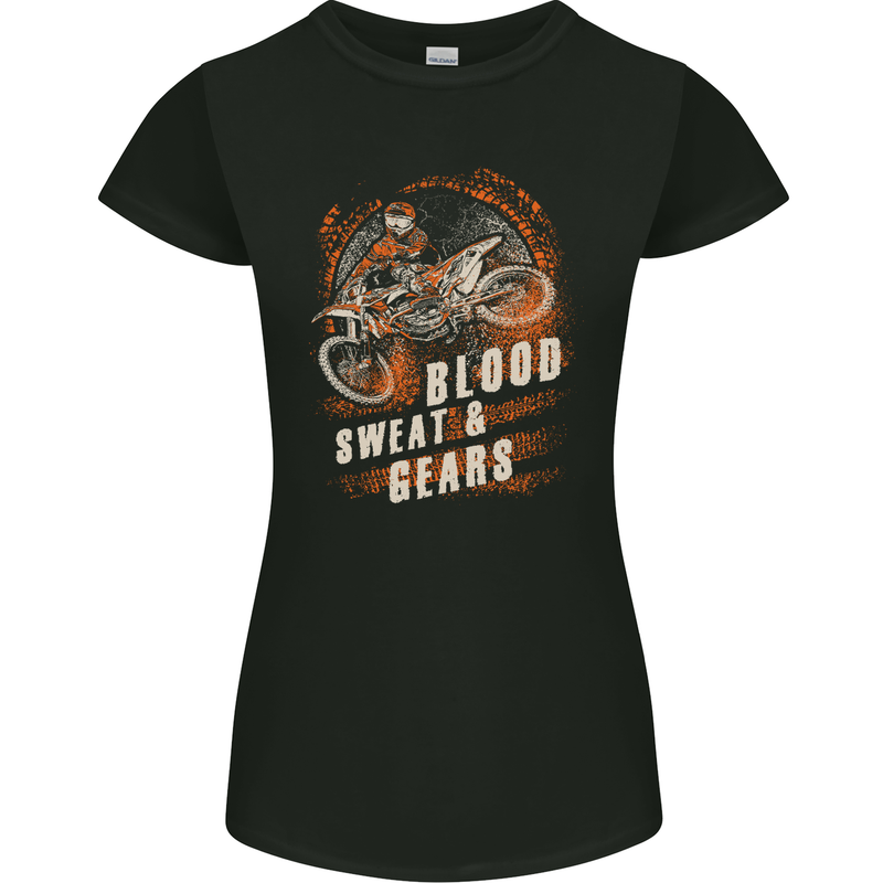 Blood Sweat and Gears Motocross Dirt Bike Womens Petite Cut T-Shirt Black