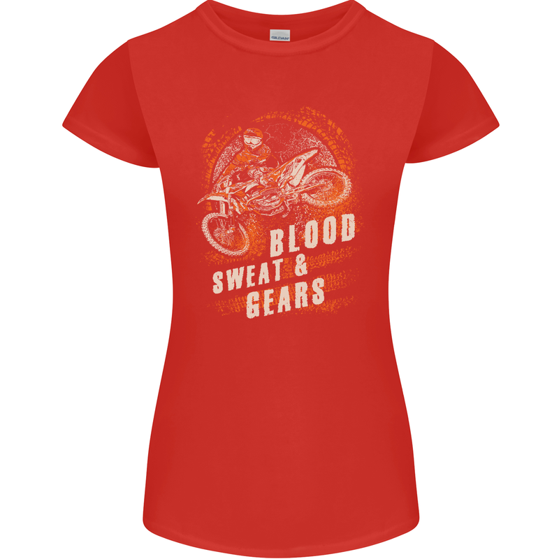 Blood Sweat and Gears Motocross Dirt Bike Womens Petite Cut T-Shirt Red