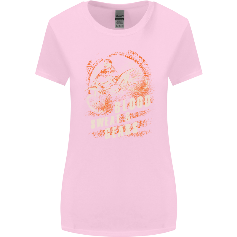 Blood Sweat and Gears Motocross Dirt Bike Womens Wider Cut T-Shirt Light Pink