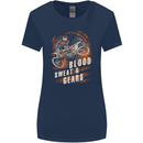 Blood Sweat and Gears Motocross Dirt Bike Womens Wider Cut T-Shirt Navy Blue