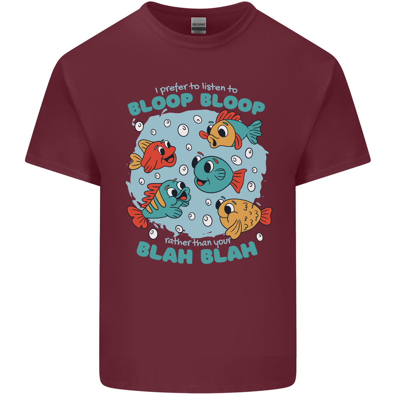 Bloop Bloop Funny Fishing Fisherman Mens Cotton T-Shirt Tee Top Maroon