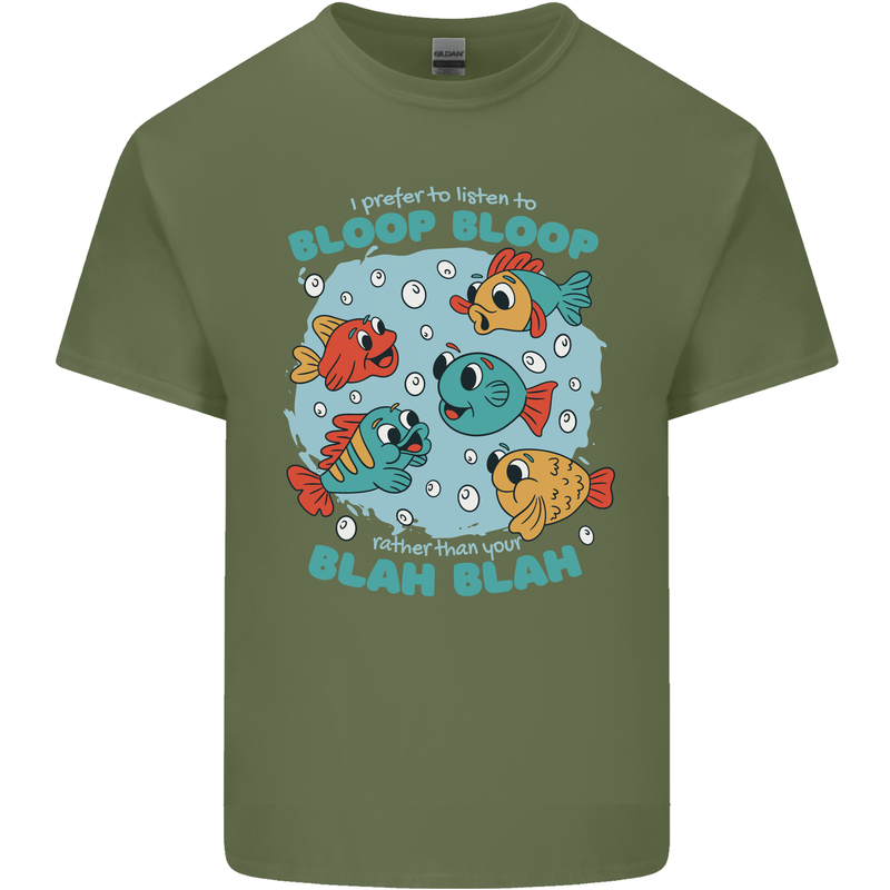 Bloop Bloop Funny Fishing Fisherman Mens Cotton T-Shirt Tee Top Military Green