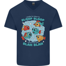 Bloop Bloop Funny Fishing Fisherman Mens V-Neck Cotton T-Shirt Navy Blue