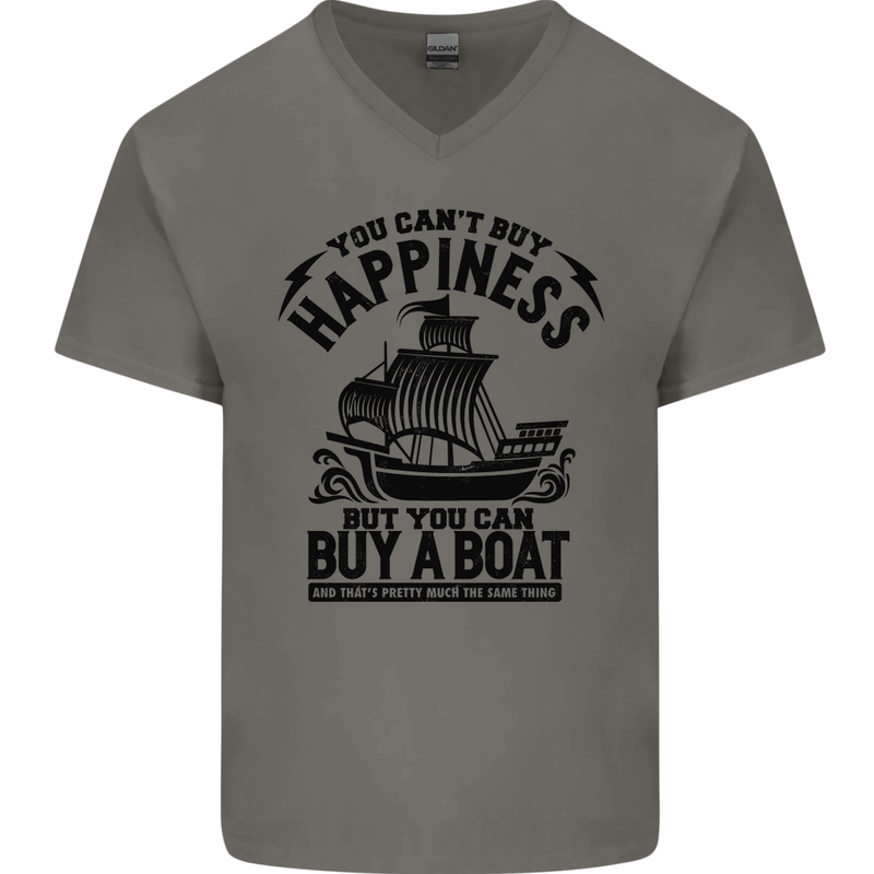 Boats You Can't Buy Hapiness Sailor Sailing Mens V-Neck Cotton T-Shirt Charcoal