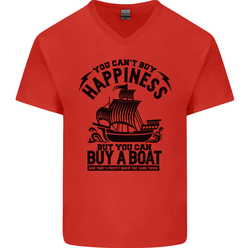 Boats You Can't Buy Hapiness Sailor Sailing Mens V-Neck Cotton T-Shirt Red