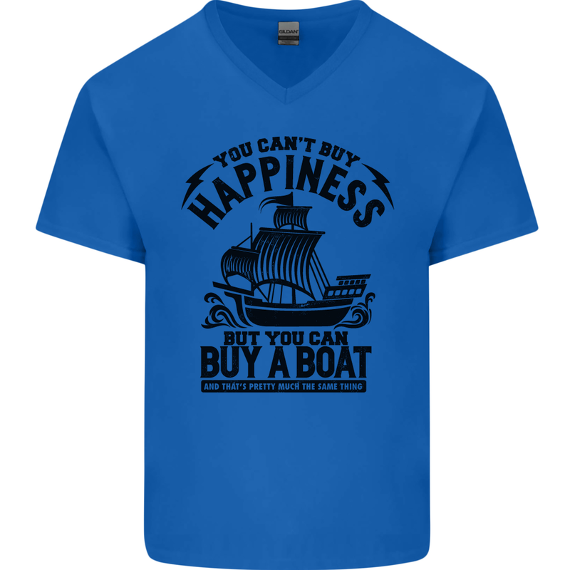 Boats You Can't Buy Hapiness Sailor Sailing Mens V-Neck Cotton T-Shirt Royal Blue