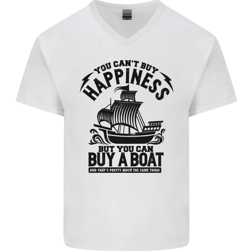 Boats You Can't Buy Hapiness Sailor Sailing Mens V-Neck Cotton T-Shirt White