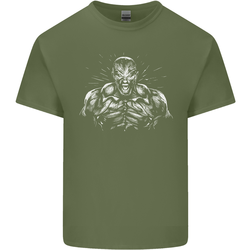 Bodybuilder Gym Training Top Bodybuilding Mens Cotton T-Shirt Tee Top Military Green