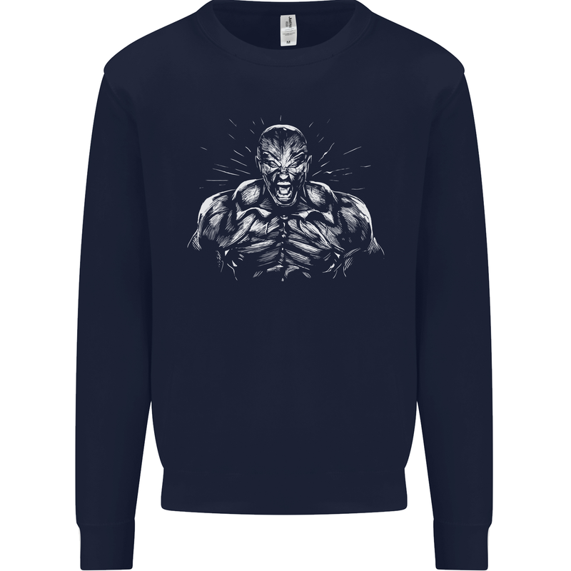 Bodybuilder Gym Training Top Bodybuilding Mens Sweatshirt Jumper Navy Blue