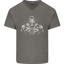 Bodybuilder Gym Training Top Bodybuilding Mens V-Neck Cotton T-Shirt Charcoal