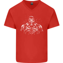Bodybuilder Gym Training Top Bodybuilding Mens V-Neck Cotton T-Shirt Red