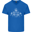 Bodybuilder Gym Training Top Bodybuilding Mens V-Neck Cotton T-Shirt Royal Blue
