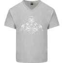 Bodybuilder Gym Training Top Bodybuilding Mens V-Neck Cotton T-Shirt Sports Grey