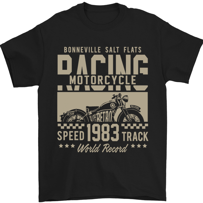 Bonneville Salt Flats Motorcycle Biker Mens T-Shirt Cotton Gildan Black