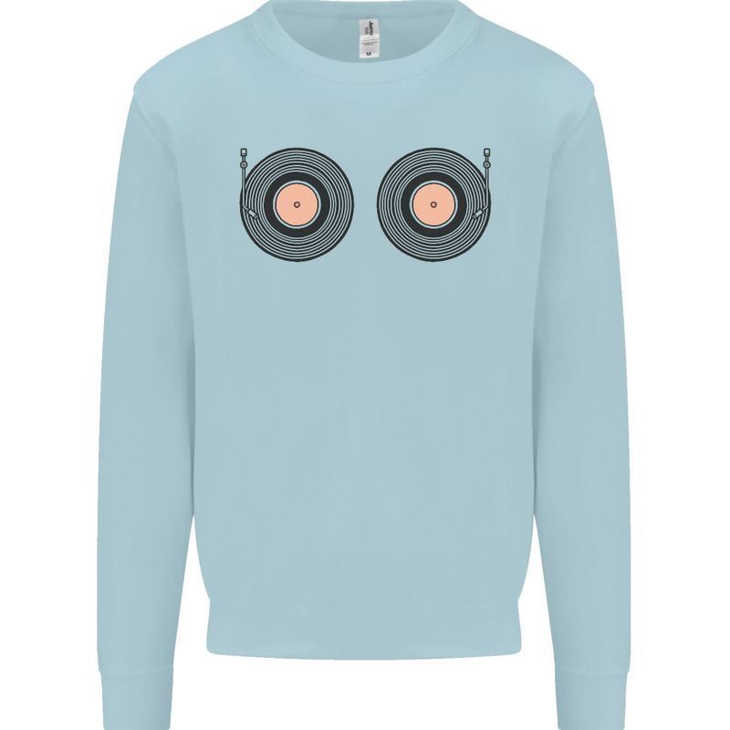 Boob Decks DJ DJing Funny Turntable Vinyl Kids Sweatshirt Jumper Light Blue