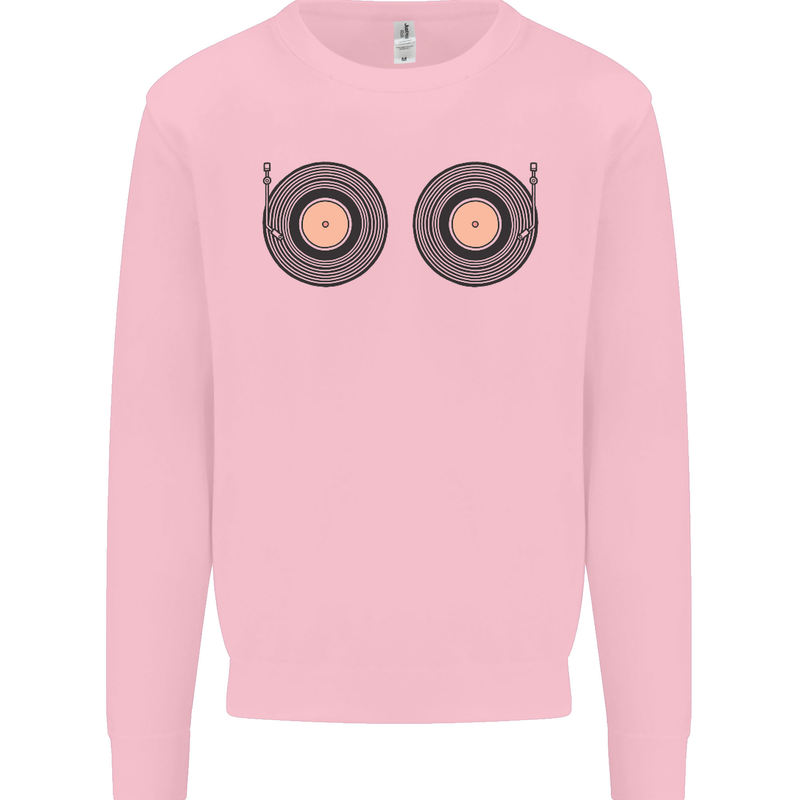 Boob Decks DJ DJing Funny Turntable Vinyl Kids Sweatshirt Jumper Light Pink