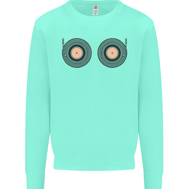 Boob Decks DJ DJing Funny Turntable Vinyl Kids Sweatshirt Jumper Peppermint