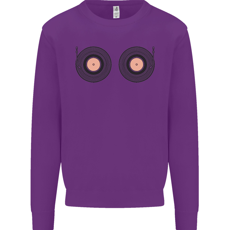 Boob Decks DJ DJing Funny Turntable Vinyl Kids Sweatshirt Jumper Purple