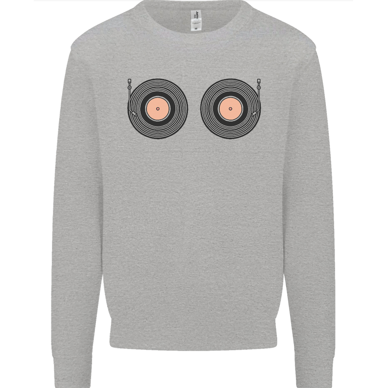 Boob Decks DJ DJing Funny Turntable Vinyl Kids Sweatshirt Jumper Sports Grey