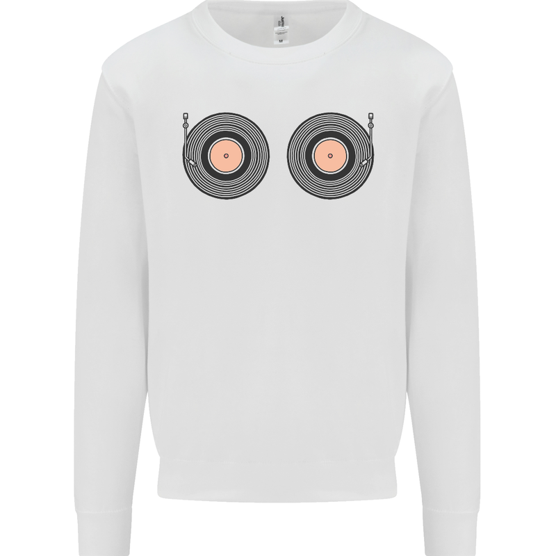 Boob Decks DJ DJing Funny Turntable Vinyl Kids Sweatshirt Jumper White