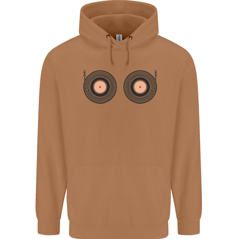 Boob Decks DJ DJing Funny Turntable Vinyl Mens 80% Cotton Hoodie Caramel Latte