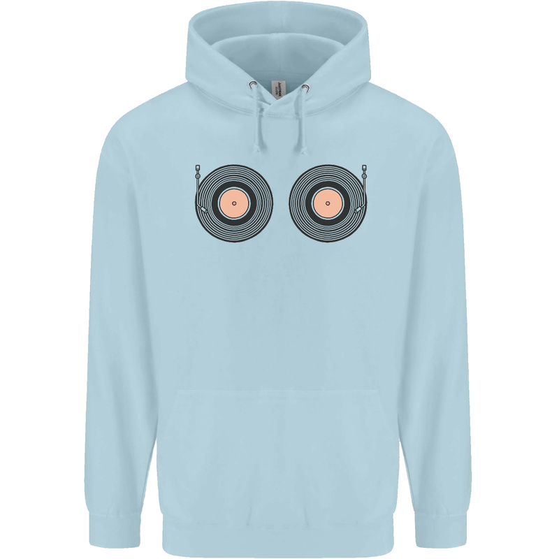 Boob Decks DJ DJing Funny Turntable Vinyl Mens 80% Cotton Hoodie Light Blue