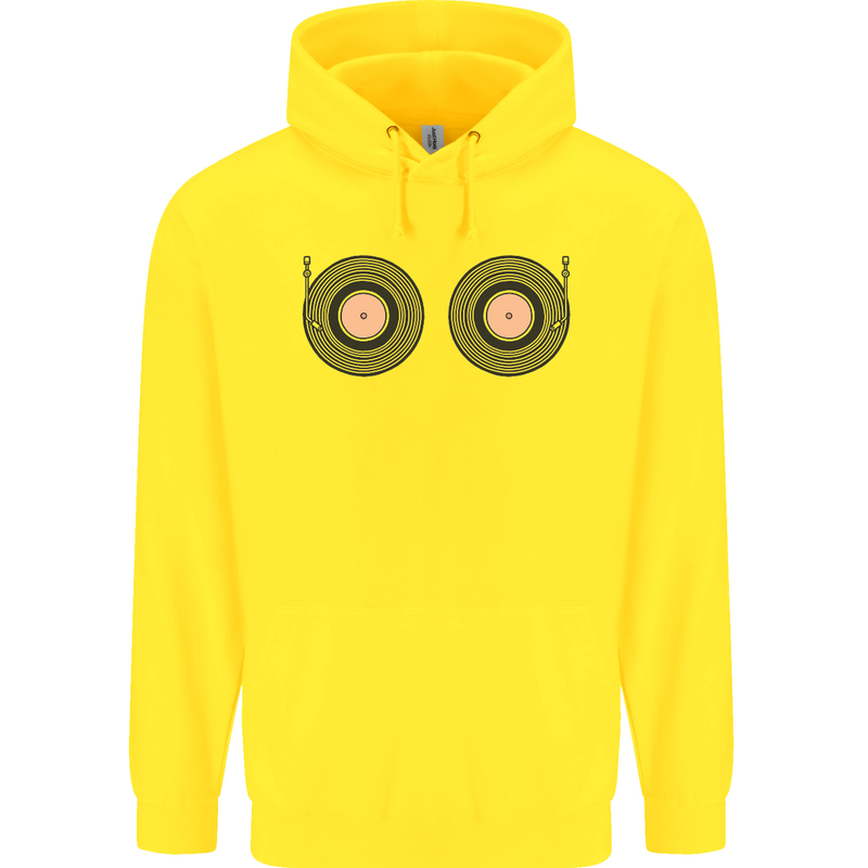 Boob Decks DJ DJing Funny Turntable Vinyl Mens 80% Cotton Hoodie Yellow