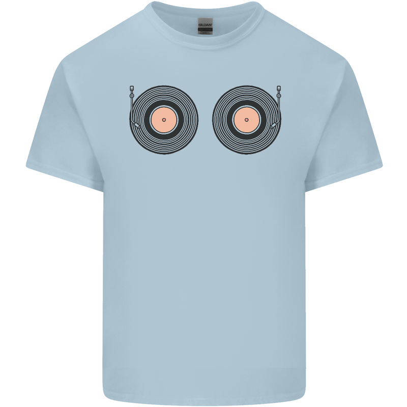 Boob Decks DJ DJing Funny Turntable Vinyl Mens Cotton T-Shirt Tee Top Light Blue