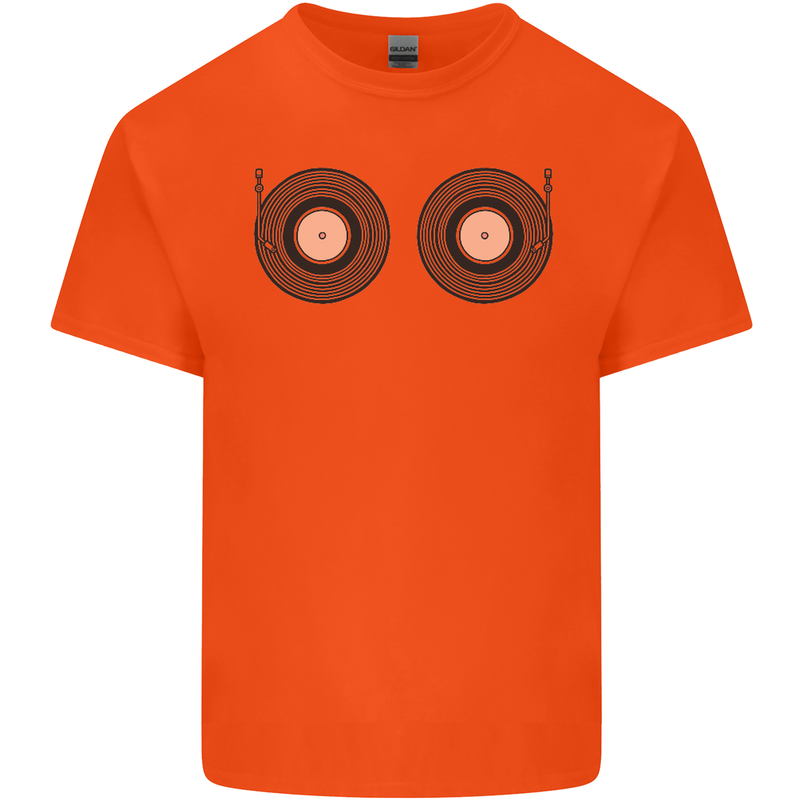 Boob Decks DJ DJing Funny Turntable Vinyl Mens Cotton T-Shirt Tee Top Orange