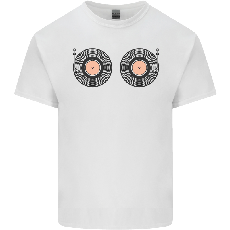 Boob Decks DJ DJing Funny Turntable Vinyl Mens Cotton T-Shirt Tee Top White