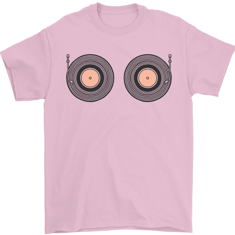 Boob Decks DJ DJing Funny Turntable Vinyl Mens T-Shirt Cotton Gildan Light Pink