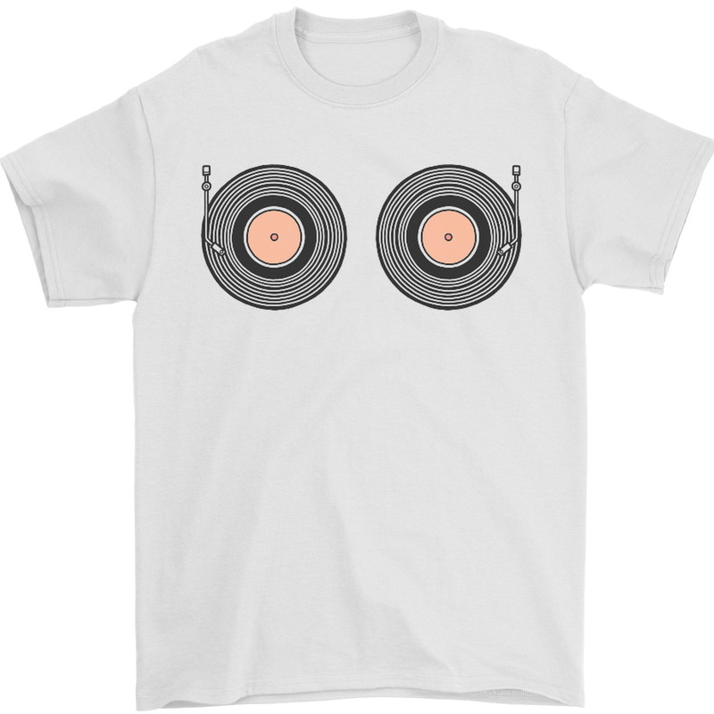 Boob Decks DJ DJing Funny Turntable Vinyl Mens T-Shirt Cotton Gildan White