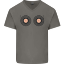 Boob Decks DJ DJing Funny Turntable Vinyl Mens V-Neck Cotton T-Shirt Charcoal