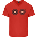 Boob Decks DJ DJing Funny Turntable Vinyl Mens V-Neck Cotton T-Shirt Red