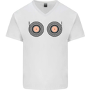 Boob Decks DJ DJing Funny Turntable Vinyl Mens V-Neck Cotton T-Shirt White