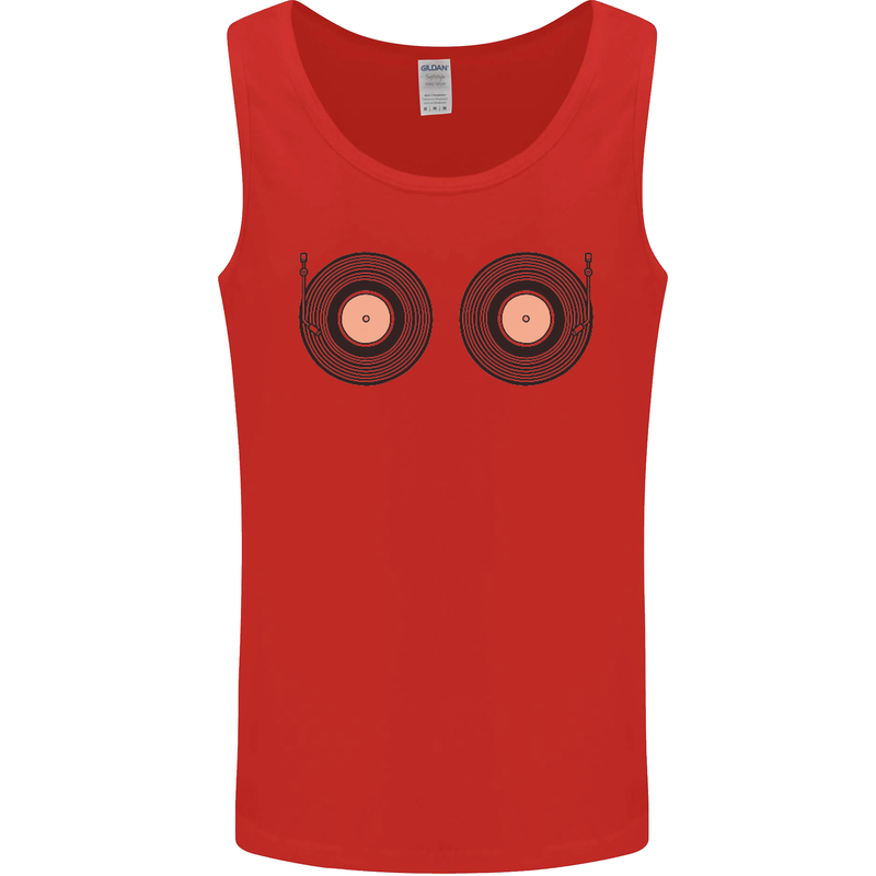 Boob Decks DJ DJing Funny Turntable Vinyl Mens Vest Tank Top Red