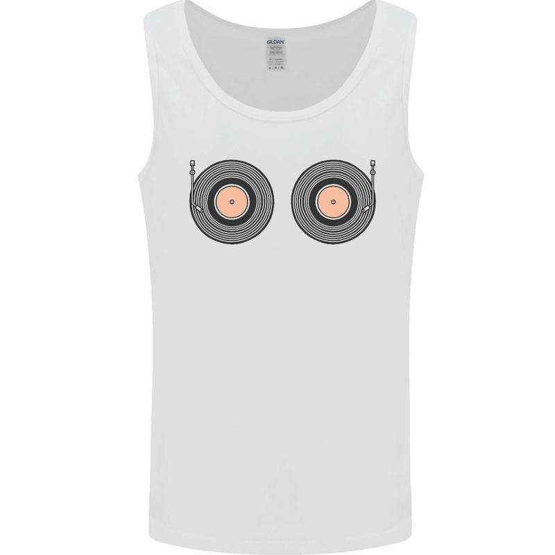 Boob Decks DJ DJing Funny Turntable Vinyl Mens Vest Tank Top White