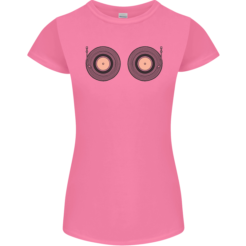 Boob Decks DJ DJing Funny Turntable Vinyl Womens Petite Cut T-Shirt Azalea