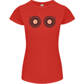 Boob Decks DJ DJing Funny Turntable Vinyl Womens Petite Cut T-Shirt Red