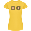 Boob Decks DJ DJing Funny Turntable Vinyl Womens Petite Cut T-Shirt Yellow