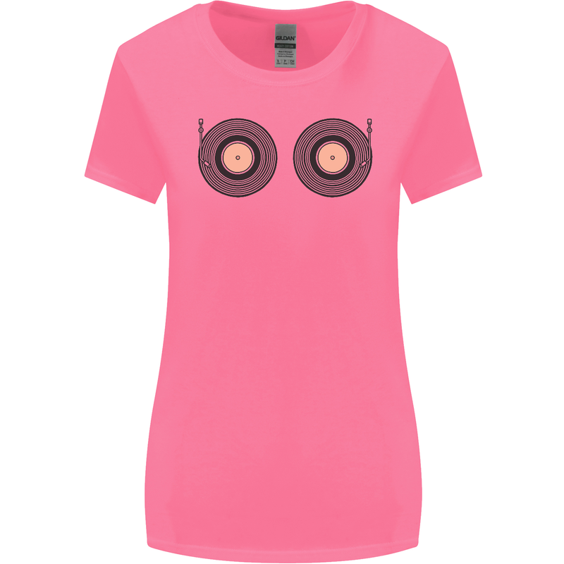Boob Decks DJ DJing Funny Turntable Vinyl Womens Wider Cut T-Shirt Azalea
