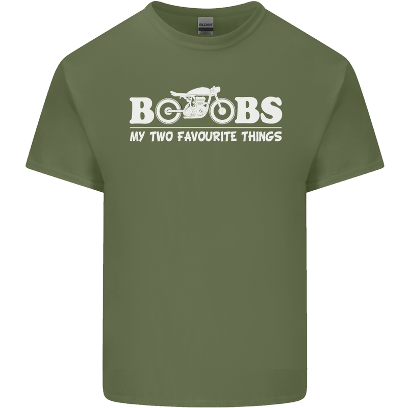 Boobs & Bikes Funny Biker Motorcycle Mens Cotton T-Shirt Tee Top Military Green