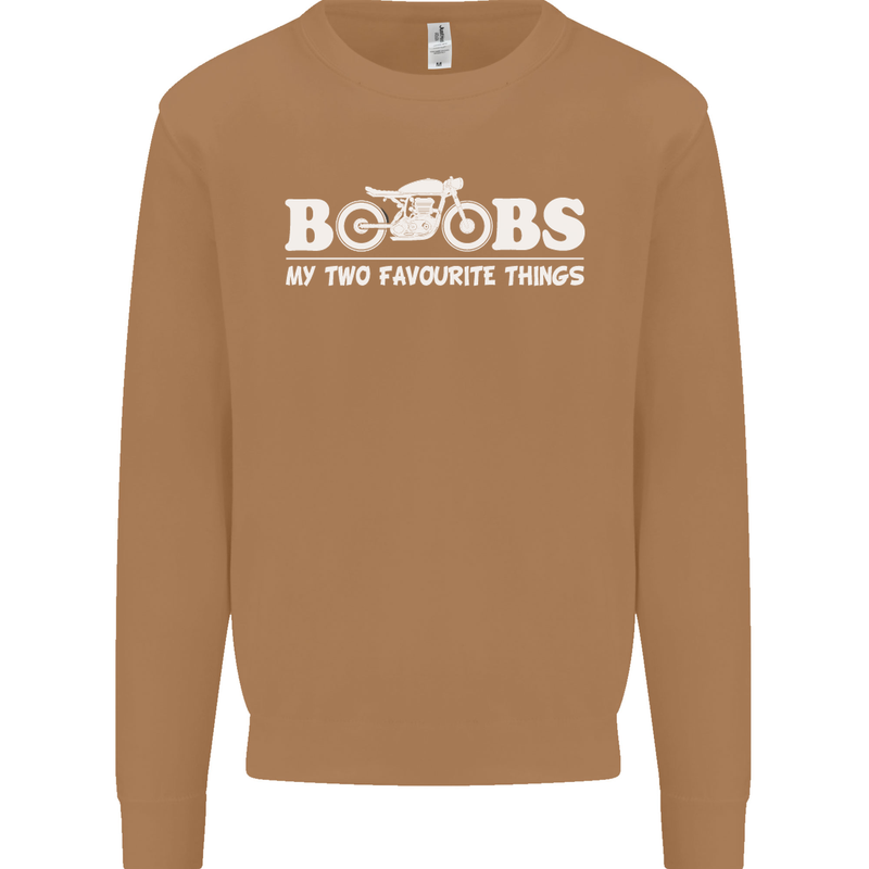 Boobs & Bikes Funny Biker Motorcycle Mens Sweatshirt Jumper Caramel Latte