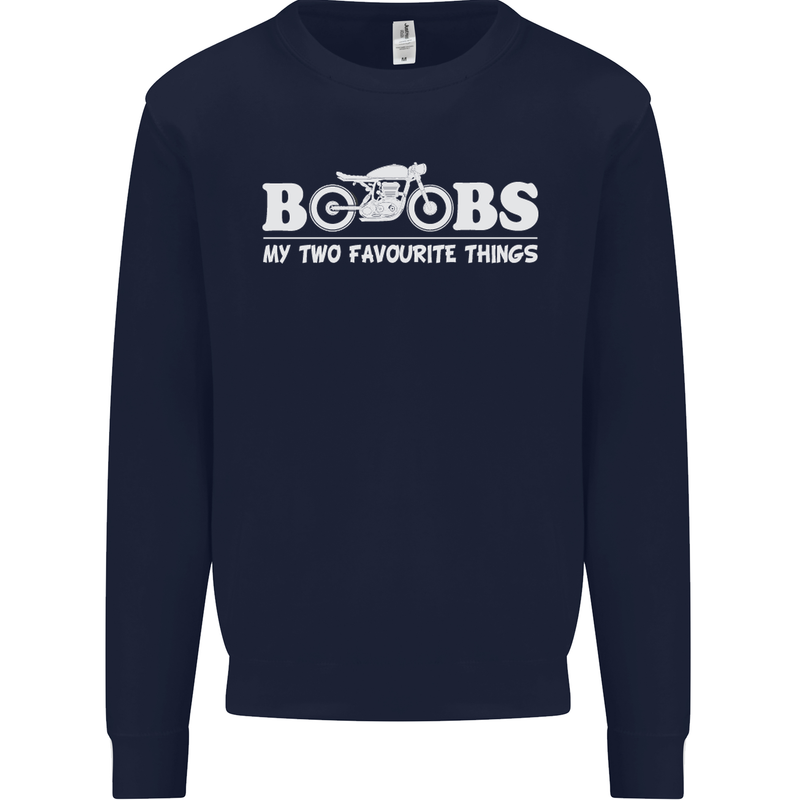 Boobs & Bikes Funny Biker Motorcycle Mens Sweatshirt Jumper Navy Blue