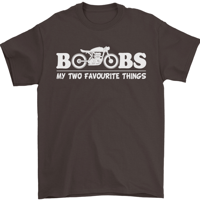 Boobs & Bikes Funny Biker Motorcycle Mens T-Shirt Cotton Gildan Dark Chocolate