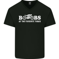 Boobs & Bikes Funny Biker Motorcycle Mens V-Neck Cotton T-Shirt Black