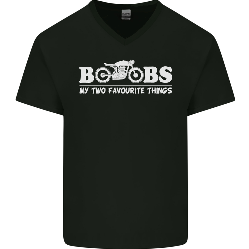 Boobs & Bikes Funny Biker Motorcycle Mens V-Neck Cotton T-Shirt Black